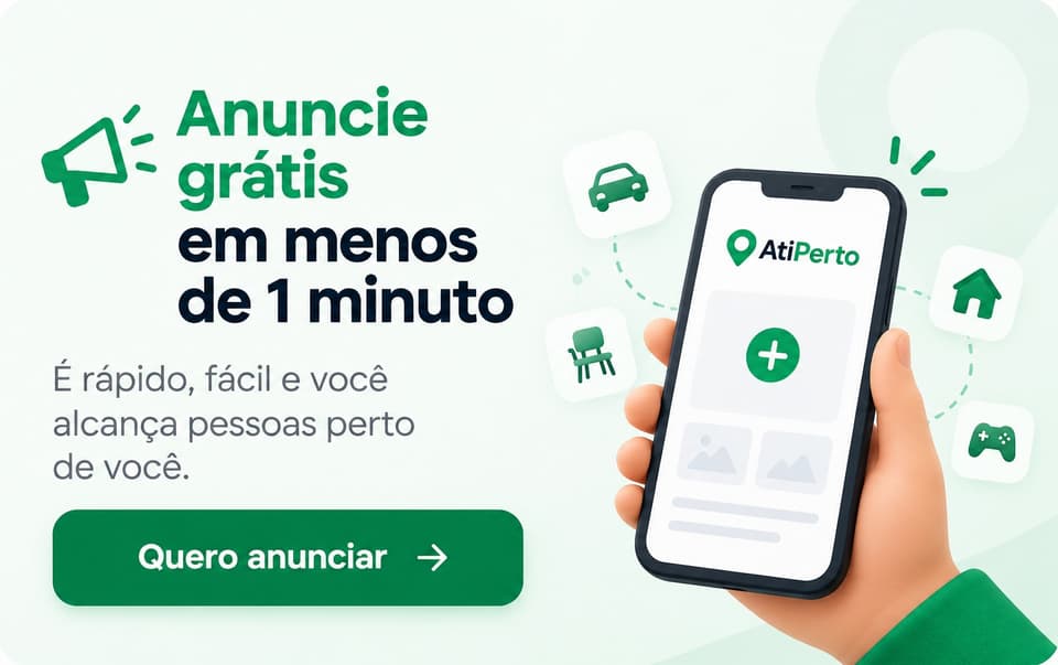 Anuncie grátis em menos de 1 minuto. É rápido, fácil e você alcança pessoas perto de você. Quero anunciar